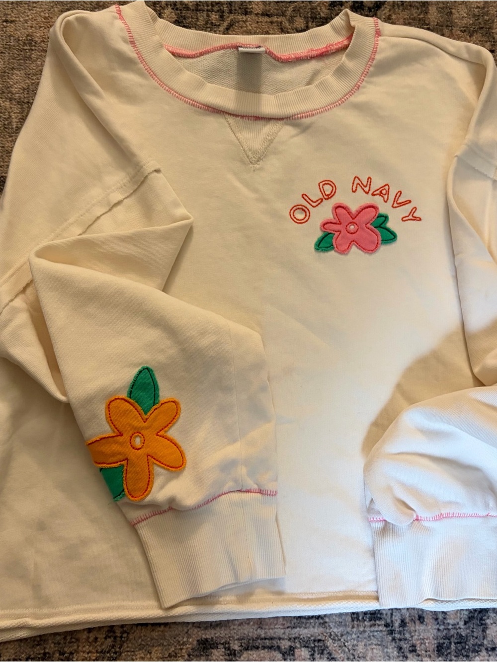 Old Navy Cream Sweatshirt with Pink Trim